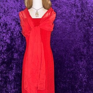 Elegant Red Spaghetti Strapped Dress with matching Scarf